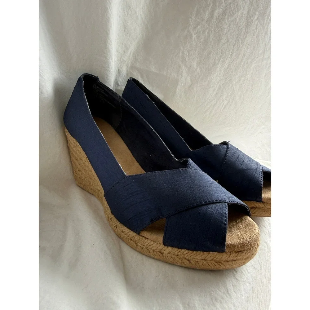 White Mountain Matador Navy Blue Espadrille Wedge Sandals Womens 8.5 M W14494Z